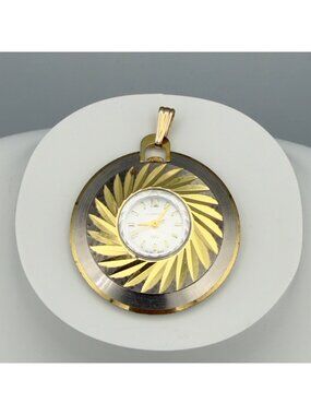 Villaruese  Swiss Made Gold Tone Pendant Watch Necklace Vintage Mechanical Works